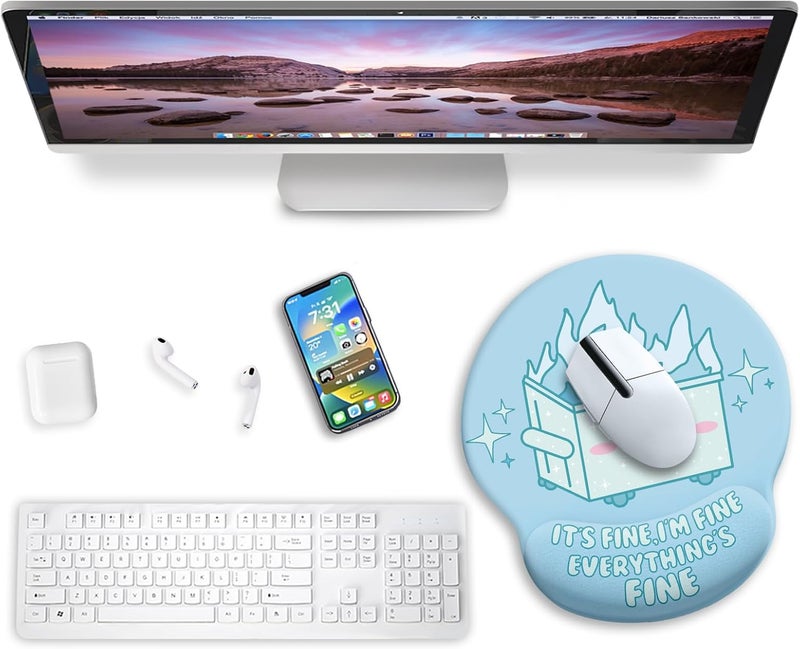 Blusabaca Dumpster on Fire Mouse Pad with Wrist Rest, Funny Cute Ergonomic Mouse Pads for Desk Wrist Support, Mousepad for Wireless Mouse Gaming Work Home Desk Accessories Office Supplies Decor Women - Image 2